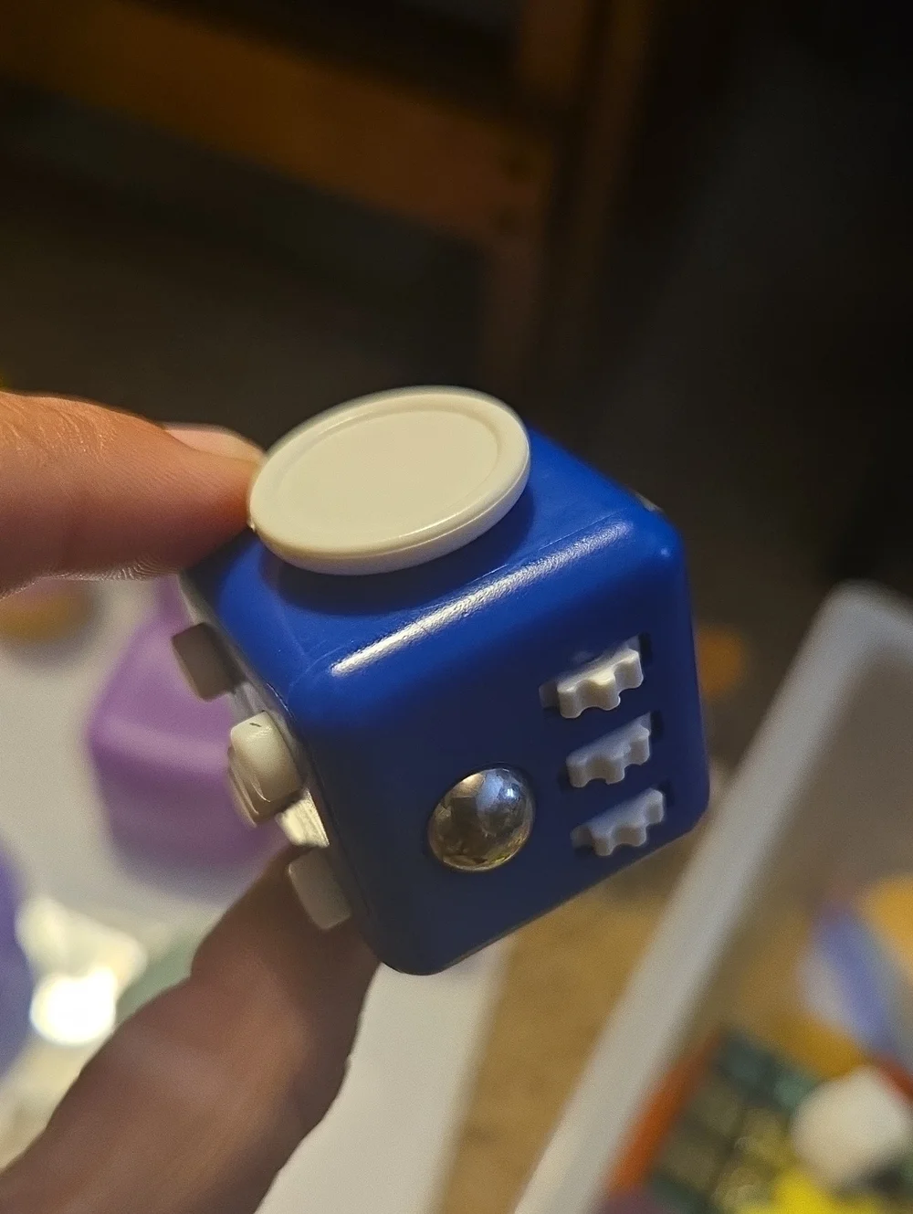 Blue Fidget Cube Stress Relief Toy - Portable Sensory Gadget
